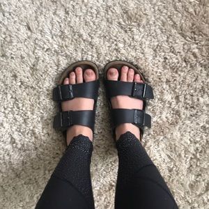 Black two strap Birkenstocks size 37 (6 - 6 1/2)